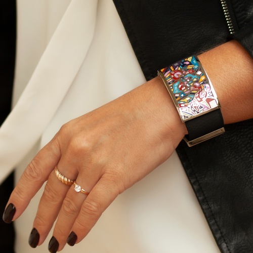 Браслет Fiore Luna на кожаном черном ремешке, CB01367-1 M  фото 2